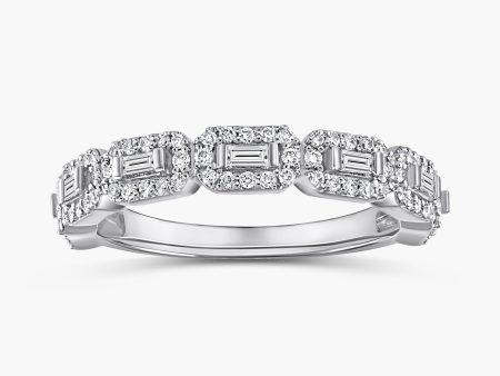 Baguette and Round Diamond Halo Band Hot on Sale